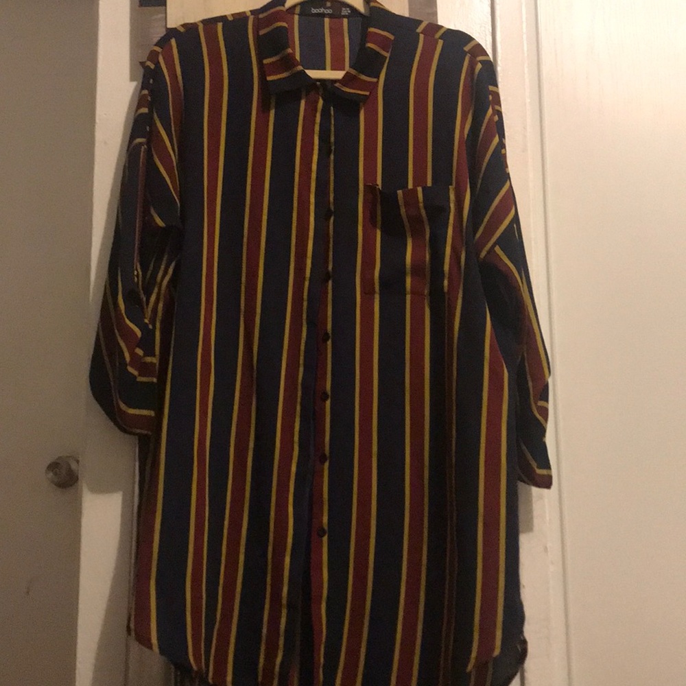 BOOHOO STRIPE OVERSIZED BLOUSE